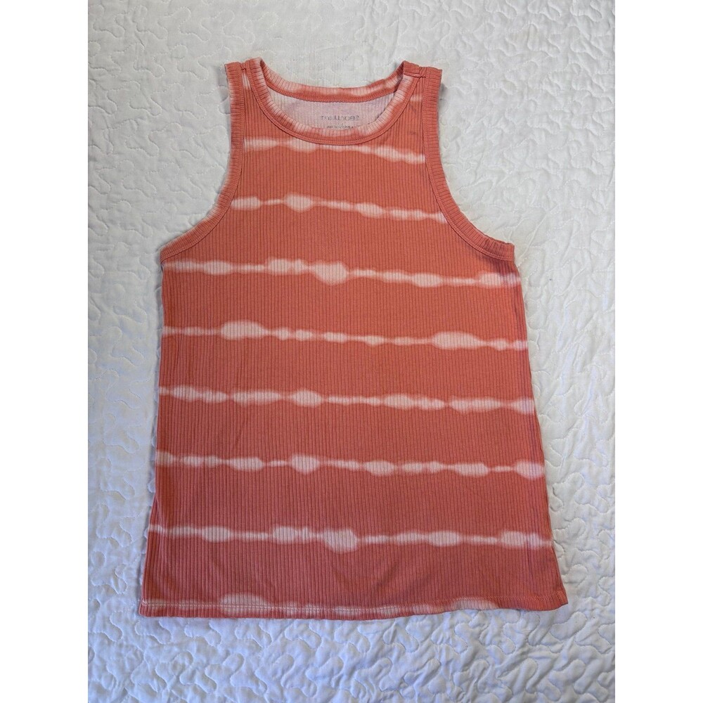 Maurice’s Coral Orange Knit Ribbed Tie Dye Crew Neck Fitted Tank Top size 1x